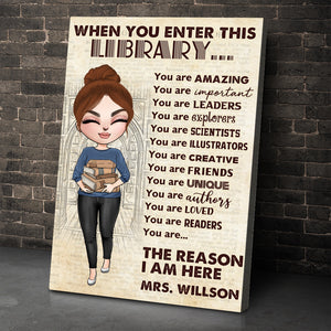Personalized Librarian Poster - Library Girl With A Stack of Books - When You Enter This Library - Poster & Canvas - GoDuckee