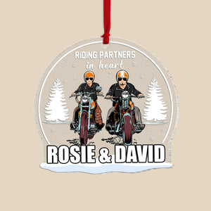Riding Partners In Heart Personalized Biker Couple Ornament, Christmas Tree Decor - Ornament - GoDuckee