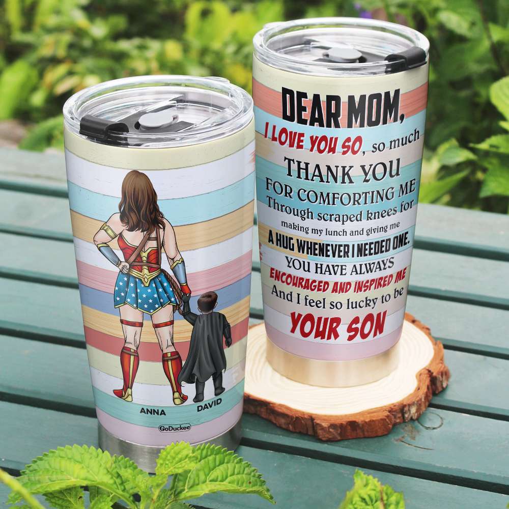 Dear Super Mom, Thank You For Comforting Me, Personalized Tumbler, Gift For Mom - Tumbler Cup - GoDuckee