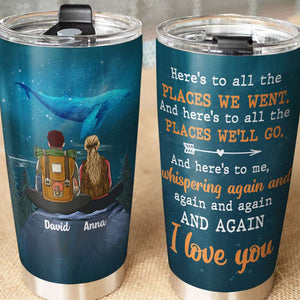 Personalized Hiking Couple Tumbler - Places We Went, Places We'll Go - Sitting On Mountain - Tumbler Cup - GoDuckee