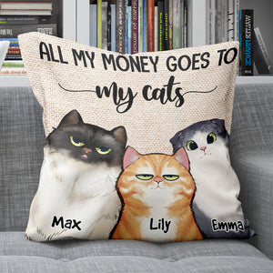 All My Money Goes To My Cats, Gift For Cat Lover, Personalized Pillow, Cat Pillow, Anniversary Gift - Pillow - GoDuckee