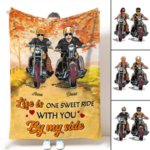Personalized Biker Couple Blanket - Life Is One Sweet Ride With You - Autumn - Blanket - GoDuckee
