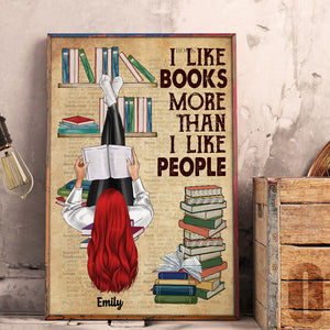 Personalized Reading Girl Poster - I Like Books More Than I Like People - Girl Lying Down Read - Poster & Canvas - GoDuckee