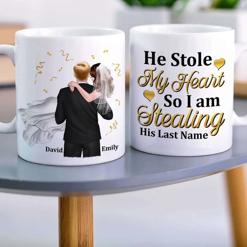 Personalized Newly Wedding Couple Coffee Mug, He Stole My Heart, Personalized Coffee Mug, Wedding Gift, Birthday Gift For Husband - Coffee Mug - GoDuckee