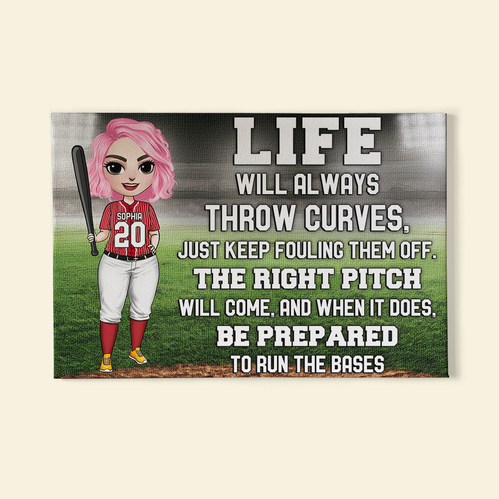 Personalized Softball Girl Poster - Life Will Always Throw Curves Just Keep Fouling Them Off - Poster & Canvas - GoDuckee