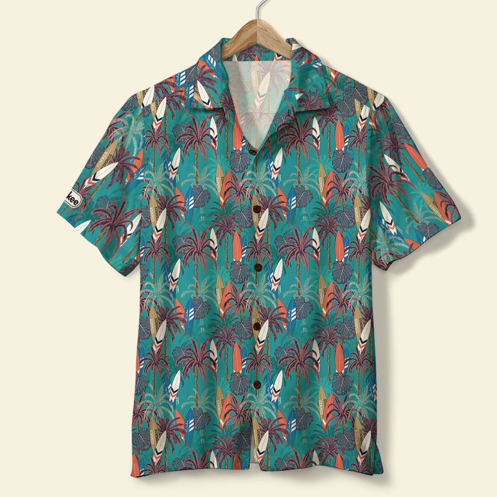 Surfing Hawaiian Shirt - Custom Palm Trees Background - Hawaiian Shirts - GoDuckee