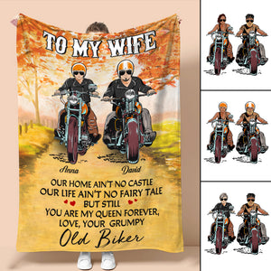 Personalized Biker Couple Blanket - To My Wife, You Are My Queen Forever, Your Grumpy Old Biker - Blanket - GoDuckee