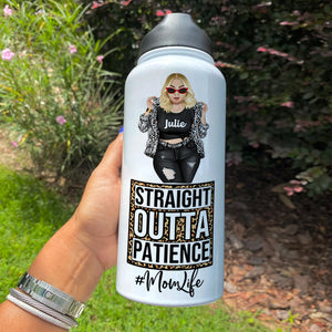 Mother's Day - Personalized Badass Woman Water Bottle - Straight Outta Patience - Leopard Pattern - Water Bottles - GoDuckee
