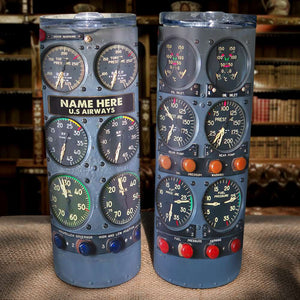 Flight Instruments Panel - Personalized Skinny Tumbler - Gift For Pilot - Tumbler Cup - GoDuckee