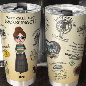 Outlander - Personalized Girl Holding Books Tumbler - Just Call Me Sassenach - Tumbler Cup - GoDuckee