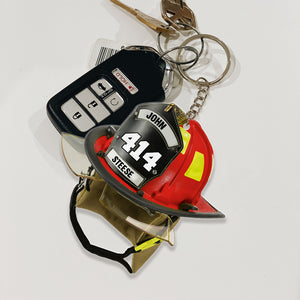 Firefighter Helmet Personalized Keychain - Custom Name, Number - Ornament - GoDuckee