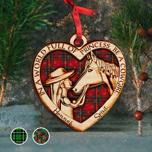 Be A Cowgirl, Love Horse - Personalized Christmas Wood Ornament - Gift for Horse Lovers - Girl with Horse - Ornament - GoDuckee