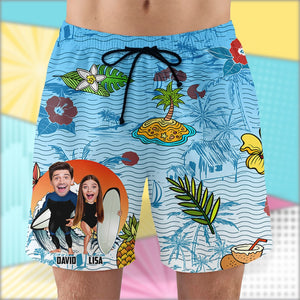 Custom Surfing Hawaiian Shirt and Men Beach Shorts - Laughing Couple - Hawaiian Shirts - GoDuckee