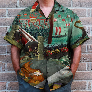 Viking Hawaiian Shirt - Viking Warrior Doodle Art Pattern - Hawaiian Shirts - GoDuckee