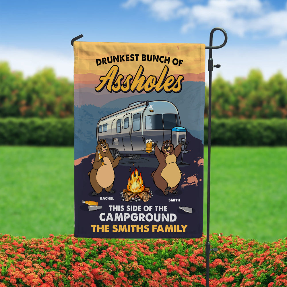 Personalized Camping Bears Flag - Drunkest Bunch of Assholes - Custom Bear Family Member - Flag - GoDuckee