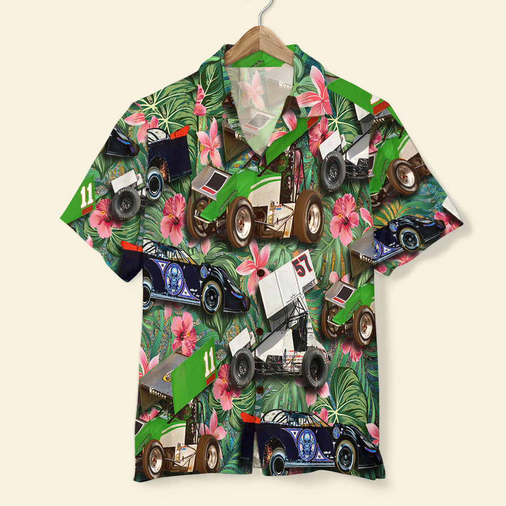 Dirt Track Racing Custom Car Photos, Personalized Hawaiian Shirt, Gifts for Dirt Track Lovers, Tropical Flower Pattern - Hawaiian Shirts - GoDuckee