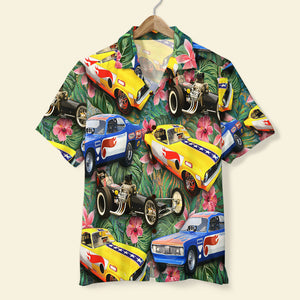 Drag Racing Custom Car Photos with Floral Pattern, Personalized Hawaiian Shirt, Gifts for Drag Racers - Hawaiian Shirts - GoDuckee
