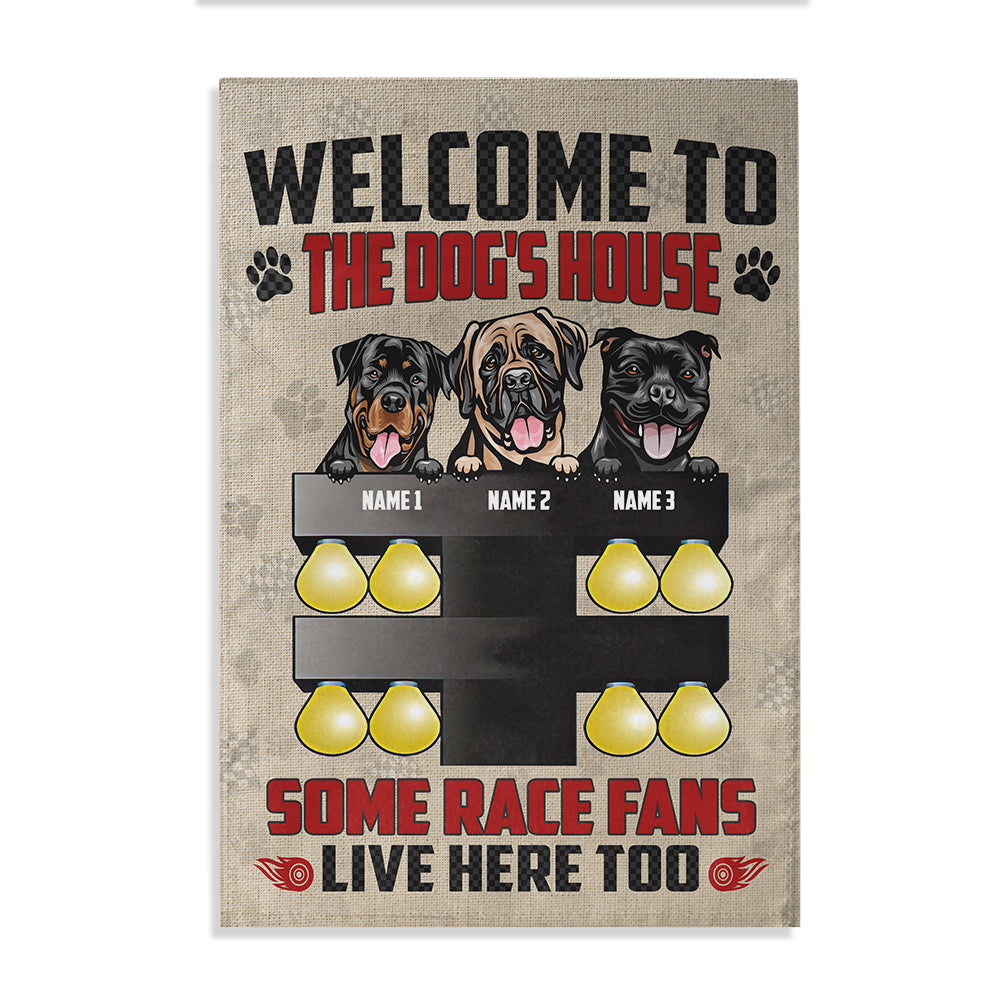 Personalized Gifts For Dog Lover, Welcome to the dog's house With Drag Tree Light Custom Dog Breeds Flag - Flag - GoDuckee