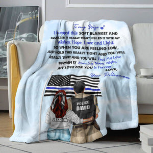 Personalized Police Couple Blanket - My Love For You Is Forever - Thin Blue Line Flag - Blanket - GoDuckee