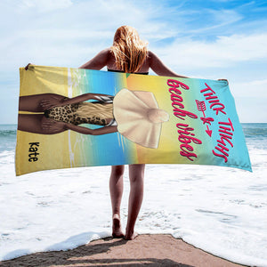 Bikini Girl, Thick Thighs, Beach Vibes - Personalized Beach Towel - Gifts For Wife, Girlfriend, Sun Tan Girl - Beach Towel - GoDuckee