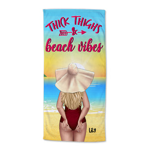 Bikini Girl, Thick Thighs, Beach Vibes - Personalized Beach Towel - Gifts For Wife, Girlfriend, Sun Tan Girl - Beach Towel - GoDuckee