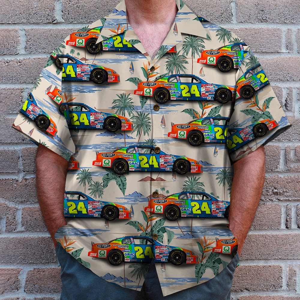 Custom Racing Photo Hawaiian Shirt, Seamless Tree Pattern, Summer