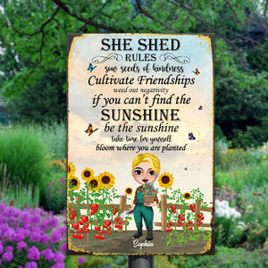 She Shed Rules Personalized Gardener Metal Sign Gift For Gardener - Metal Wall Art - GoDuckee