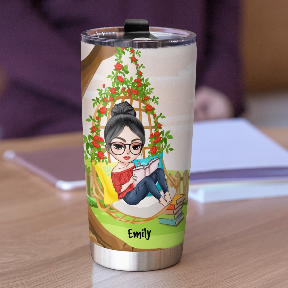 Personalized Writer-Author Tumbler Cup - custom book titles - Reading Girl - Tumbler Cup - GoDuckee