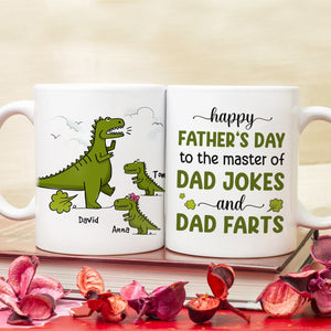 Happy Father's Day To The Master Of Dad Jokes, Personalized Mug, Gift For Dad, Father's Day Gift, Dinosaur Dad And Kids Mug - Coffee Mug - GoDuckee