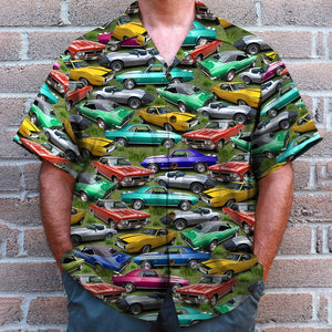 Custom Muscle Car Photo Hawaiian Shirt, Seamless Car Pattern, Summer Gift (Car0107) - Hawaiian Shirts - GoDuckee