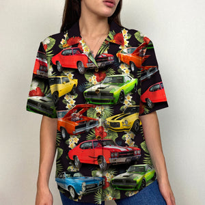 Custom Muscle Car Hawaiian Shirt, Seamless Floral Pattern - Hawaiian Shirts - GoDuckee