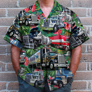 Custom Truck Photo Hawaiian Shirt, Floral Pattern, Gift For Truck Lovers - Hawaiian Shirts - GoDuckee