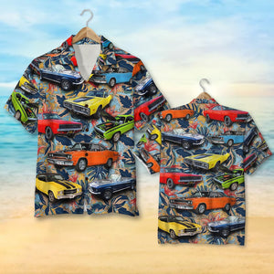 Custom Muscle Car Photo Hawaiian Shirt, Red Flowers Pattern (Car0902) - Hawaiian Shirts - GoDuckee