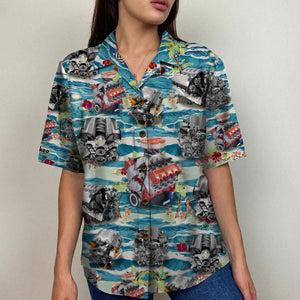 Muscle Car Hawaiian Shirt and Men Beach Shorts, Seamless Car Engine Pattern - Hawaiian Shirts - GoDuckee