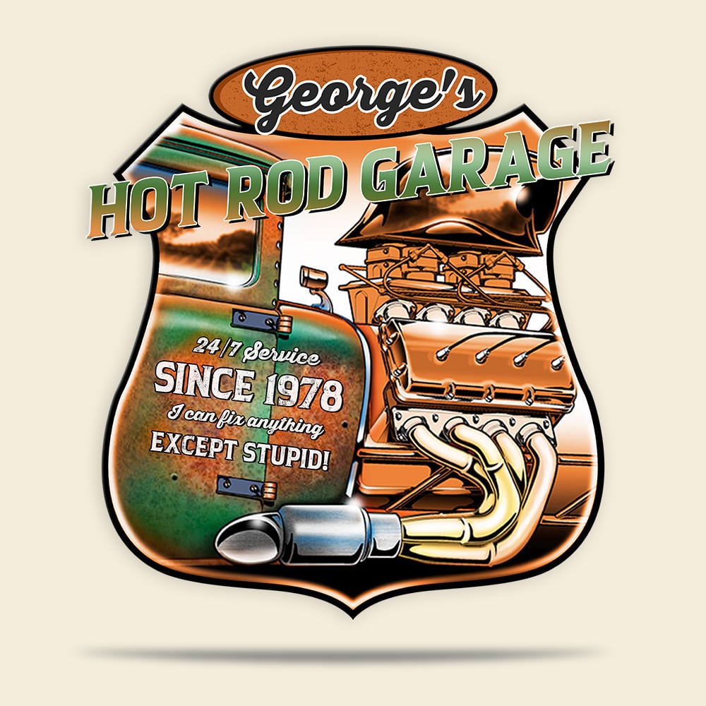 Personalized Hot Rod Garage Metal Sign Gift For Him - Metal Wall Art - GoDuckee
