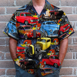 Custom Hot Rod Photo Hawaiian Shirt, Flame Pattern, Gift For Summer - Hawaiian Shirts - GoDuckee