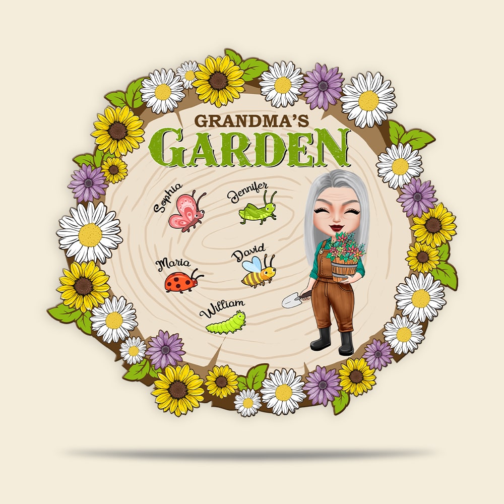 Grandma's Garden Personalized Gardening Wood Sign Gift For Gardening Lovers - Wood Sign - GoDuckee