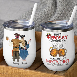 Home Of The Mega Pint Happy Hour Personalized Pirate Couple Wine Tumbler Gift For Couple - Wine Tumbler - GoDuckee