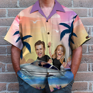 Custom Couple Hawaiian Shirt and Men Beach Shorts, Gift For Couple - Hawaiian Shirts - GoDuckee