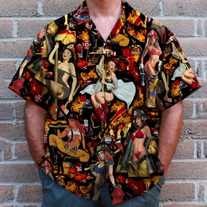 Firefighter Hawaiian Shirt, Aloha Shirt, Hot Girls Pattern, Gift For Him - Hawaiian Shirts - GoDuckee