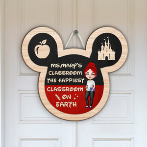 Teacher The Happiest Classroom - Personalized Wood Art - Gift For Teacher - Chibi Teacher Front View - Wood Sign - GoDuckee