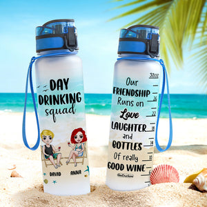 Personalized Friends Water Tracker Bottle - Day Drinking Squad - Water Bottles - GoDuckee