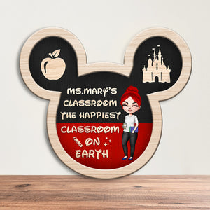Teacher The Happiest Classroom - Personalized Wood Art - Gift For Teacher - Chibi Teacher Front View - Wood Sign - GoDuckee