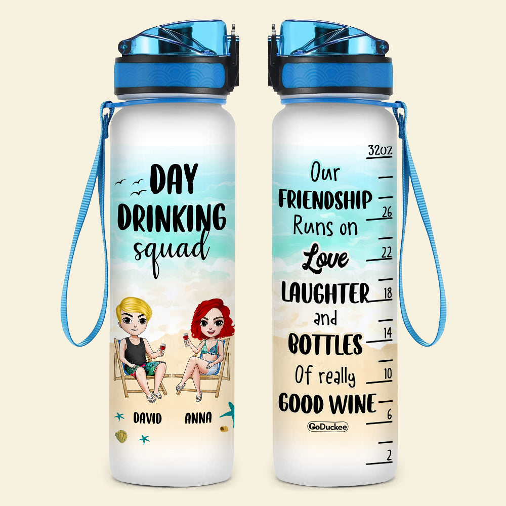 Personalized Friends Water Tracker Bottle - Day Drinking Squad - Water Bottles - GoDuckee