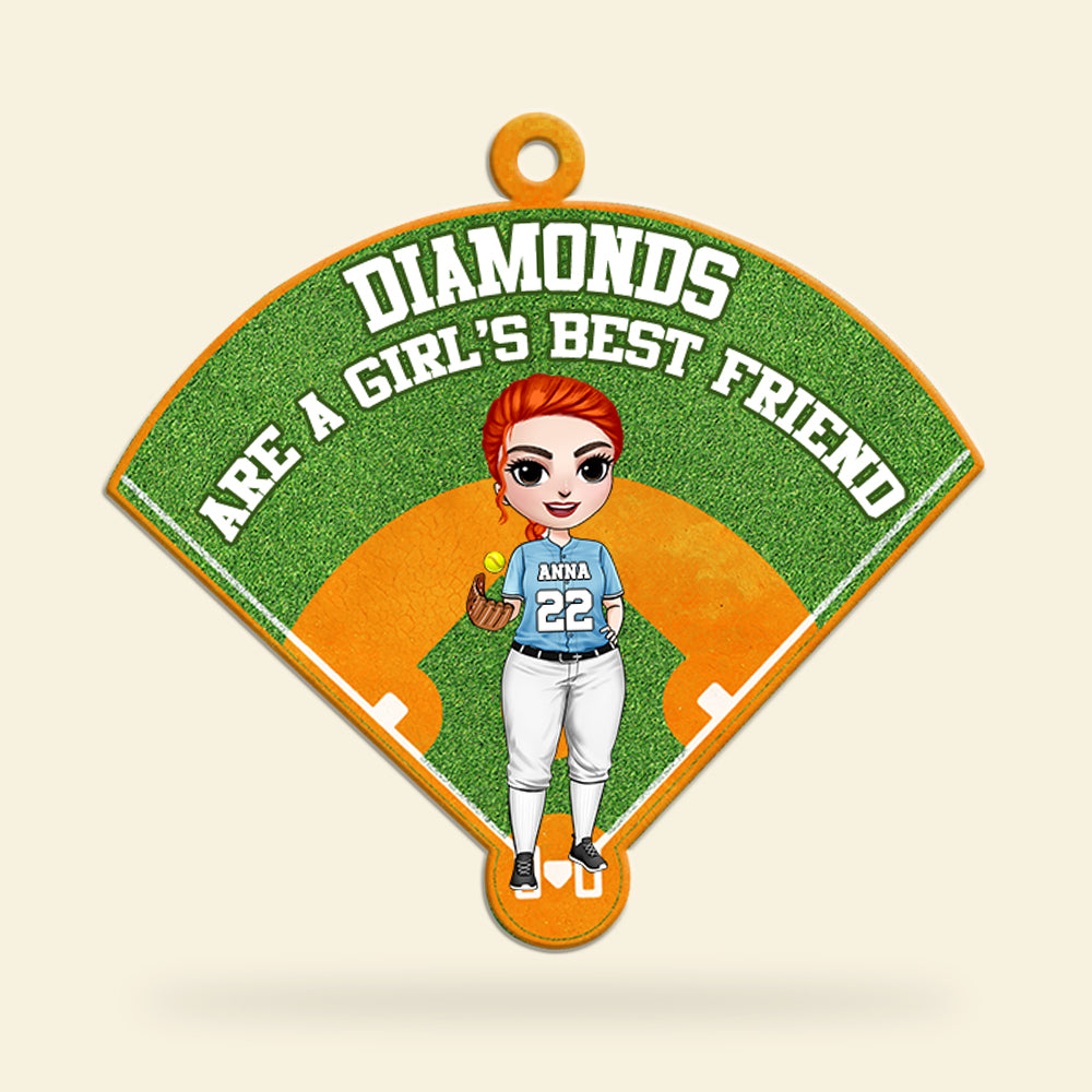 Softball Diamonds Are A Girl's Best Friend - Personalized Flat Car Ornament And Keychain - Ornament - GoDuckee
