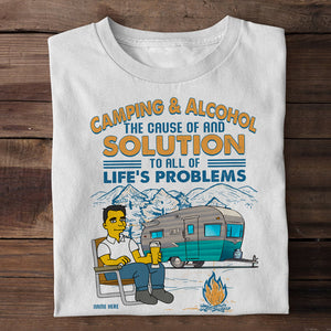 Simpsonized Gifts Camping and Alcohol the cause of and solution Custom Shirts - Shirts - GoDuckee