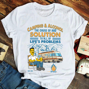 Simpsonized Gifts Camping and Alcohol the cause of and solution Custom Shirts - Shirts - GoDuckee