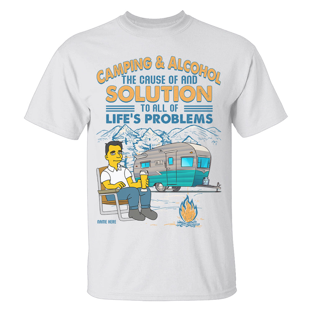 Simpsonized Gifts Camping and Alcohol the cause of and solution Custom Shirts - Shirts - GoDuckee