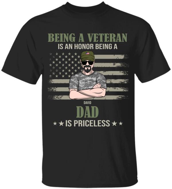 Personalized Veteran Dad Shirts - Being A Veteran Is An Honor - Priceless - American Flag - Shirts - GoDuckee