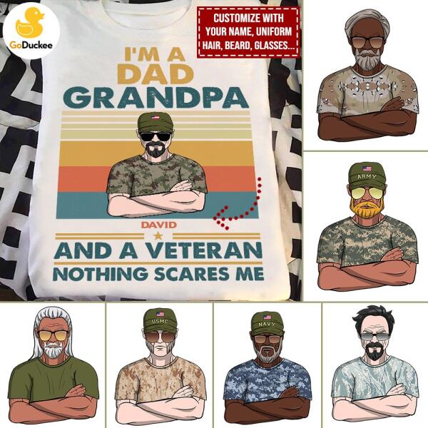 Personalized Veteran Dad Shirts - Retro Dad, Grandpa, Veteran Nothing Scares Me - Shirts - GoDuckee